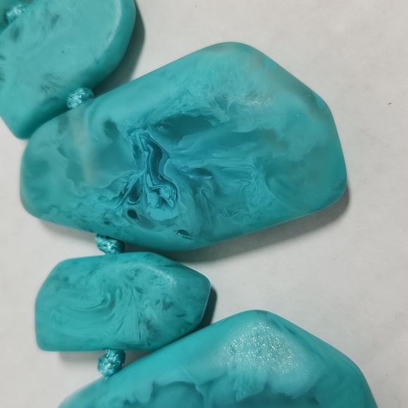 Chicos? chunky bold tourqoius acrylic flat stone necklace knotted Marbled Big - Picture 8 of 9